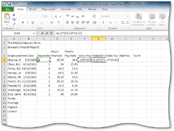   Point mode allows you to ____, as shown in the accompanying figure. A) select cells for use in a formula using the keyboard B) select a function from the Sum button list C) select cells for use in a formula using the mouse pointer D) edit cell contents directly in the cell