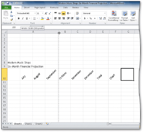   In the accompanying figure, the split double arrow mouse pointer _____. A) indicates a hidden column B) allows text to be entered at that location C) is the result of moving the mouse pointer to the boundary between column heading A and column heading B D) indicates the proposed width of column A