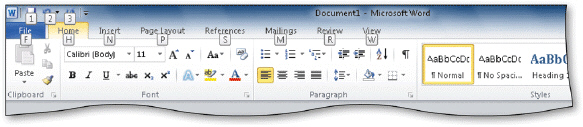     To select a command using the keyboard, you can press the letter or number displayed in a KeyTip like the one in the accompanying figure, which may cause additional KeyTips related to the selected command to appear.