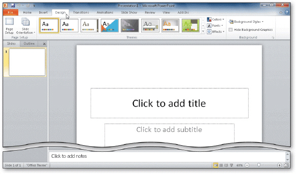     PowerPoint initially uses the _________________________ until you select a different theme, as shown in the accompanying figure.