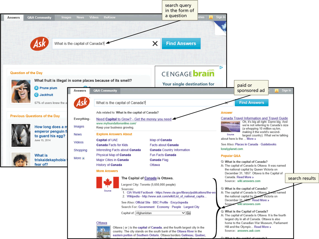   A search that puts the query in the form of a statement or question is a ____, like that shown in the accompanying figure. A)  query search B)  natural language search C)  hit search D)  keyword search