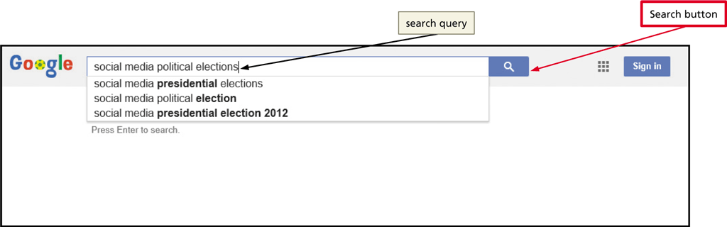   A completed search query can be reviewed to learn how to create similar searches by typing shortcuts and Boolean operators directly in the search engine's search ____ as shown in the accompanying figure. A)  algorithm B)  text box C)  breadcrumb trail D)  wiki