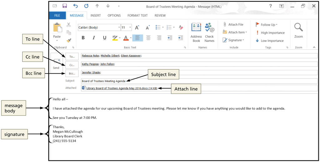    The message body of an email, as shown in the accompanying figure, contains the text of the message and can also include graphics, links to webpages, or the contents of webpages.
