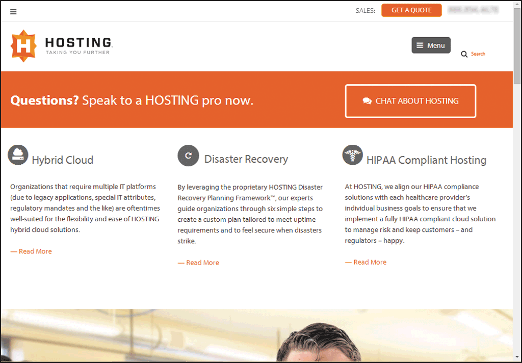 <strong> Web hosting companies, such as the one shown in the accompanying figure, offer a variety of e-business hosting arrangements including: ____________________.</strong> A) colocation B) dedicated hosting C) shared hosting D) replacement hosting