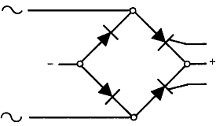In the accompanying figure, since each half of the AC waveform must pass through one of the SCRs, only two are needed for full control of the bridge rectifier.   ​      