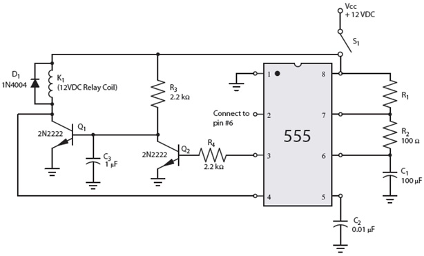 In the accompanying figure, diode D1 is used as a ____ diode.   A)  lock-back B)  kick-back C)  choke D)  flow-through