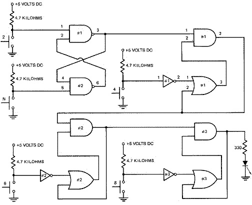 NAND gate #2 in the accompanying figure has its output labeled #____.     A)  2 B)  4 C)  6 D)  8