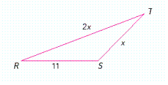 The following triangle   has sides of length     and   as shown.   Choose the compound inequality which must be true based on the sides of the triangle. A)    B)    C)    D)    E)   