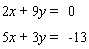 Solve the system of linear equations by the elimination method.   A)    B)    C)    D) The lines are parallel.   E) The lines coincide.