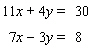 Solve the system of linear equations by the elimination method.   A)    B)    C)    D) The lines are parallel.   E) The lines coincide.