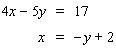 Solve the system by substitution. Substitute the expression in the second equation into the first equation and solve.   If the lines coincide, answer dependent . If the lines are parallel, answer no solution . A)    B)    C)    D) dependent. E) no solution