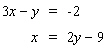 Solve the system by substitution. Substitute the expression in the second equation into the first equation and solve.   If the system is dependent or inconsistent , or if there is no solution , indicate this.