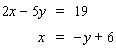 Solve the system by substitution. Substitute the expression in the second equation into the first equation and solve.   If the system is dependent or inconsistent , or if there is no solution , indicate this.