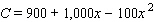 The total cost C of manufacturing x hundred videotapes is given by the equation.   Find x if the total cost is $2,500.   __________ hundred videotapes