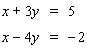 Solve the system by solving one of the equations for   or   and then use the substitution method.   If the lines coincide, answer dependent . If the lines are parallel, answer no solution . A)    B)    C)    D)  dependent E)  no solution