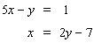 Solve the system by substitution. Substitute the expression in the second equation into the first equation and solve.   If the system is dependent or inconsistent , or if there is no solution , indicate this.