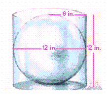 A crystal ball with a diameter of 12 inches is being packaged for shipment. If the crystal ball is placed inside a circular cylinder with radius 6 inches and height 12 inches, how much volume will need to be filled with padding? (The volume of a sphere with radius r is   , and the volume of a right circular cylinder with radius r and height h is   .)   __________  