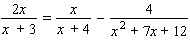 Solve the following equation. Be sure to check each answer in the original equation if you multiply both sides by an expression that contains the variable.   x = __________