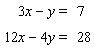 Solve the following system by the substitution method.   A)  (4, 12)  B)  (12, 4)  C)  (0, 0)  D)  The system is inconsistent E)  The system is dependent