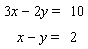 Given the graph of the following equations. Find the solution of the system of these equations.   If the system is dependent or inconsistent, indicate this.  