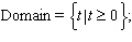 A ball is thrown straight up into the air from ground level. The relationship between the height h of the ball at any time t is illustrated by the following graph:   The horizontal axis represents time t , and the vertical axis represents height h . State the domain and the range. A)      B)      C)      D)      E)     