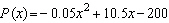 A company manufactures and sells prerecorded videotapes. Here are the equations they use in connection with their business. Number of tapes sold each day:   Selling price for each tape:   Daily fixed costs:   Daily variable costs:     the difference between revenue and cost.   the product of the number of tapes sold each day and the selling price of each tape.   the sum of the fixed costs and the variable costs. Find the profit function   . A)    B)    C)    D)    E)   