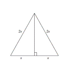 A triangle is equilateral if it has three equal sides. The triangle in the figure is equilateral with each side of length 2 x . Find the ratio of the height to a side.  