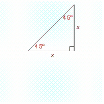If the length of the shorter sides of a   triangle is x , find the length of the hypotenuse, in terms of x .  