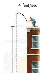 An object is tossed into the air with an upward velocity of 4 feet per second from the top of a building h feet high. The time it takes for the object to hit the ground below is given by the formula   . Solve this formula for t . (Time t is in seconds.)  