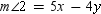 When two lines are cut by a transversal,   and   are one pair of alternate interior angles that are formed. If      and     , what relationship (in simplified form)exists between x and y ? Answer in the form x = .