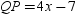For trapezoid MNPQ ,   . Also, A is the midpoint of   while B is the midpoint of   . If   ,   , and   , find the value of x .