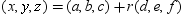 In Cartesian space, the direction of the line   is represented by the vector   or any nonzero multiple of this vector.