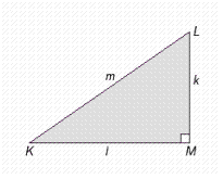 Use the right triangle in the illustration and the Pythagorean theorem to find the unknown side. k = 30.2 mi, l = 41.1 mi The unknown side m is _____ mi.   A)  51.0 B)  30.4 C)  27.9 D)  41.2 E)  71.3