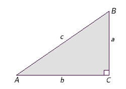 Use the right triangle in the illustration and the Pythagorean theorem to find the unknown side. a = 1.29 km, b = 4.12 km The unknown side c is _____ km.   A)  4.31 B)  4.46 C)  1.61 D)  5.41 E)  3.91