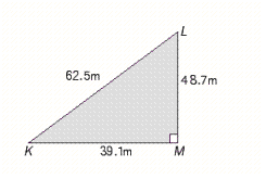 Use the triangle in the illustration. Find cos K rounded to three significant digits.   A)  29.0 B)  0.626 C)  0.14 D)  0.779 E)  6.26