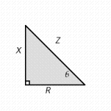  In ac (alternating current)  circuits, the relationship between the impedance Z (in ohms) , the resistance R (in ohms) , the phase angle  \theta  , and the reactance X (in ohms)  is shown by the right triangle in the illustration.  a. Find the impedance if the resistance is 380 ? and the phase angle is 23 <sup>o</sup>. Round your answer to the appropriate number of significant digits. b. Suppose the resistance is 520 ? and the impedance is  7 \overline { 0 } 0  ? . What is the phase angle? Round your answer to the appropriate number of significant digits. c. Suppose the reactance is 190 ? and the resistance is 220 ? . Find the impedance and the phase angle. Round your answers to the appropriate number of significant digits.   A)  a. 410 ? , b. 42 <sup>o</sup>, c. 290 ? , 41 <sup>o</sup> B)  a. 330 ? , b. 41 <sup>o</sup>, c. 330 ? , 36 <sup>o</sup> C)  a. 700 ? , b. 42 <sup>o</sup>, c. 290 ? , 42 <sup>o</sup> D)  a. 700 ? , b. 41 <sup>o</sup>, c. 410 ? , 23 <sup>o</sup> E)  a. 290 ? , b. 23 <sup>o</sup>, c. 410 ? , 41 <sup>o</sup> 