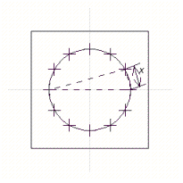 Twelve equally spaced holes must be drilled on a 13.700-in.-diameter bolt circle. (See the illustration.)  What is the straight-line center-to-center distance between two adjacent holes? Round your answer to the appropriate number of significant digits.   A)  4.3458 in. B)  3.5458 in. C)  4.1458 in. D)  5.5458 in. E)  0.8458 in.