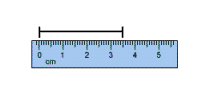 Use the given metric ruler to measure the line segment. Give the result in millimeters, centimeters, and meters.    A)  0.035 m B)  4.5 cm C)  2.7 cm D)  0.027 m E)  35 mm F)  0.045 m G)  3.5 cm H)  45 mm