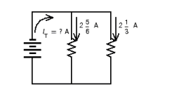  Find the total current in the parallel circuit.   A)   4 \frac { 1 } { 6 }  A B)   5 \frac { 1 } { 6 }  A C)   4 \frac { 1 } { 8 }  A D)   4 \frac { 4 } { 5 }  A E)   5 \frac { 4 } { 5 }  A 