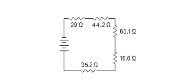  The total resistance in a series circuit is equal to the sum of the resistances in the circuit. Find the total resistance in the series circuit.   A)   233.5 \Omega  B)   190.1 \Omega  C)   179 \Omega  D)   241.7 \Omega  E)   157.8 \Omega