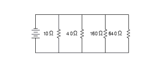  Find the total resistance in the parallel circuit.   A)   7 \frac { 9 } { 17 } \Omega  B)   12 \frac { 9 } { 17 } \Omega  C)   9 \frac { 9 } { 17 } \Omega  D)   6 \frac { 9 } { 17 } \Omega  E)   4 \frac { 9 } { 17 } \Omega
