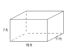 Find the volume of the rectangular solid.   A)  946 ft <sup>3</sup> B)  802 ft <sup>3</sup> C)  1,350 ft <sup>3</sup> D)  1,386 ft <sup>3</sup> E)  1,044 ft <sup>3</sup>