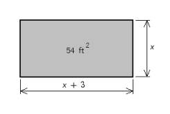 A rectangle is 3 ft longer than it is wide. The area of the rectangle is 54 ft <sup>2</sup>. Use a quadratic equation to find the dimensions of the rectangle.   A)  3 ft, 6 ft B)  5.5 ft, 9.5 ft C)  6 ft, 9 ft D)  8 ft, 11 ft E)  5 ft, 10 ft