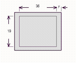 A border of uniform width is built around a rectangular garden that measures 19 ft by 36 ft. (see Illustration) . The area of the border is 804 ft <sup>2</sup>. Find the width of the border, y.   A)  7 ft B)  4 ft C)  6 ft D)  5 ft E)  37 ft