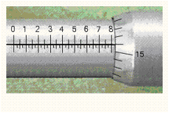 Read the measurement shown on the U.S. micrometer.   A)  8.16 in. B)  8.816 in. C)  0.816 in. D)  8.016 in. E)  0.8016 in.