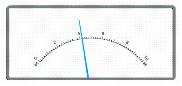 Read the scale.   A)  3.8 V B)  4.3 V C)  4.5 V D)  4.4 V E)  4.2 V