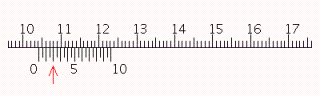 Read the measurement shown on the vernier caliper in millimeters.   A)  10.77 mm B)  107.7 mm C)  10.42 mm D)  104.2 mm E)  113.2 mm