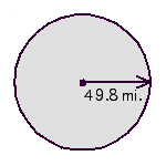 Find the circumference and the area of the circle. Use the rules for working with measurements.   A)  The circumference is 313 mi, the area is 15,600 mi <sup>2</sup>. B)  The circumference is 626 mi, the area is 15,600 mi <sup>2</sup>. C)  The circumference is 313 mi, the area is 7,790 mi <sup>2</sup>. D)  The circumference is 157 mi, the area is 15,600 mi <sup>2</sup>. E)  The circumference is 626 mi, the area is 11,690 mi <sup>2</sup>.
