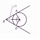  In the illustration, the length of AC is 2, and the distance between B and center C is 6. Find the length of  \overline{AB}  . Round your answer to the nearest hundredth.   A)   \overline { A B } = 5.55  B)   \overline { A B } = 8.49  C)   \overline { A B } = 11.31  D)   \overline { A B } = 5.66  E)   \overline { A B } = 1.77