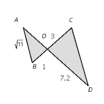  In the illustration,  \overline { A B } \| \overline { C D }  . Is triangle ABO similar to triangle CDO? Why or why not?   A)  No, OC is three times as long as BO is. B)  Yes, all angles of ABO are equal to corresponding angles of DCO. C)  Neither of the other explanations is correct. 